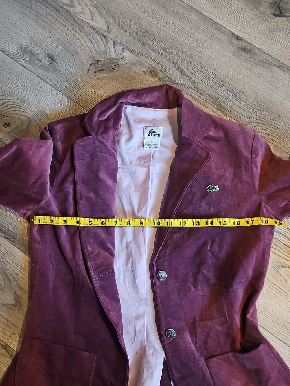 Lacoste Wine/ Burgandy Velvet Blazer Size 42 Large - Picture 7 of 10